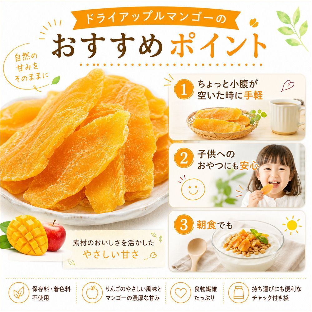 【送料無料】南アフリカ産 ドライアップルマンゴー 55g・105g砂糖不使用