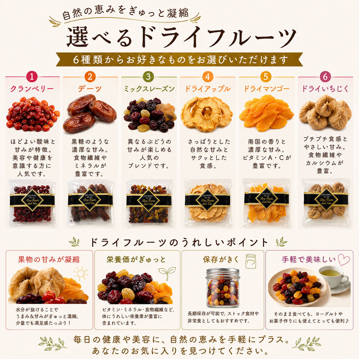 世界各国から厳選！6種から自由に選べる ドライフルーツ2種 食べ比べセット！